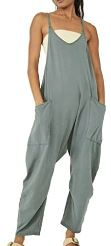 Latzhose Damen Arbeitshose Lose Ausgebeult Ärmellose Overalls Frauen Einstellbar Lätzchen Hose Zwanglos Damen Jumpsuit Langes Weites Bein Spielanzug Hose mit Großer Tasche Strampler