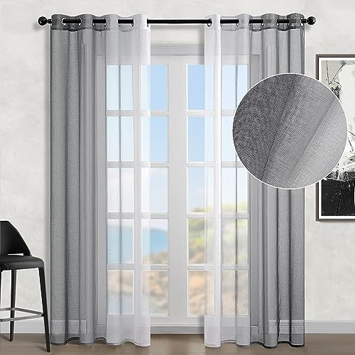 Topfinel Gardinen mit Ösen Farbverlauf Vorhang Grau & Weiß Vorhänge Schlafzimmer und Wohnzimer Gardine 225 cm Lang Gardienen 140 Breit Übergardinen Transparente Schlaufenvorhang Curtains