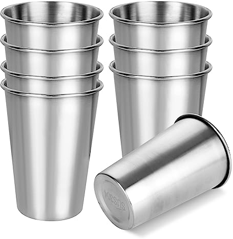 WOPPLXY 8PCS Stainless Steel Cup 500ml - 17oz 304 Stainless Steel Tumbler Metal Cup Beer Tumbler - Stainless Camping Cups for Beer, Ice Coffee, Juice