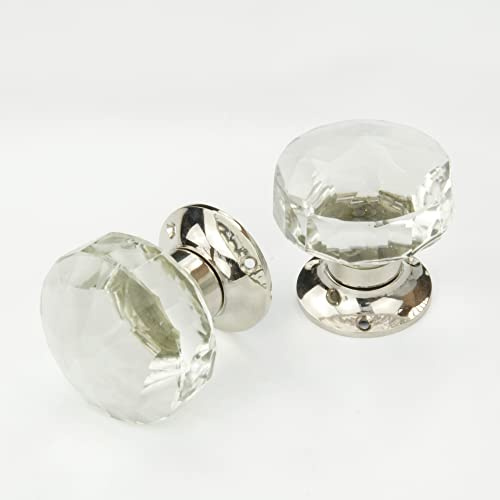 UNDERGROUND PARTS Jones & Grey Clear Glass Round Door Knobs Mortice Handles - Polished Nickel