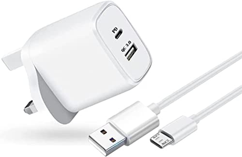 KP TECHNOLOGY Multi Port Fast Charger For Nokia C12, (Micro USB Cable + Dual Port Plug) for Nokia C12 (WHITE)