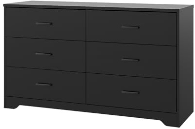 Panana 6 Drawer Bedroom Chest of Drawers with Metal Handles Wooden Bedside Storage Cabinet Organizer Unit Dresser for Bedroom, Living Room, Hallway, Nursery (Black+, 6 Tier)