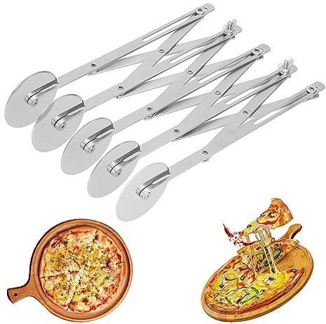 Pizzaskärare i rostfritt stål, justerbar bakverksskärare, 3/5/7 hjul, degskärare i rostfritt stål, utbyggbar pizzaskärare, kex, degskärare, avdelare för pizza, bakverk, kakor (5 hjul)