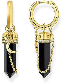 THOMAS SABO Creolen mit Onyx-Anhänger und Kette vergoldet 750 Gelbgold Vergoldung, 925 Sterlingsilber