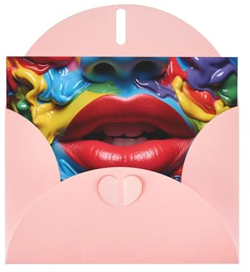 Grußkarte mit rosa bunten Lippen, hochwertiges Perlpapier, 10,2 x 15,2 cm, für Geburtstagskarte, Party-Einladungskarten