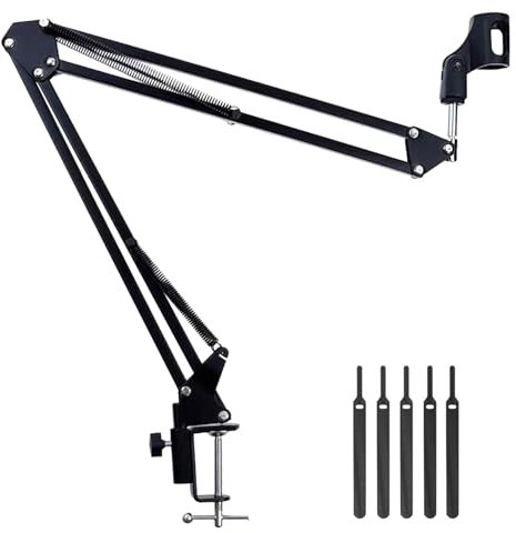 Kinberry Microphone Boom Arm Adjustable Microphone Stand Mic Arm Upgraded Foldable Heavy Duty Clamp Recording Equipment for Live Streaming Meetings Lectures
