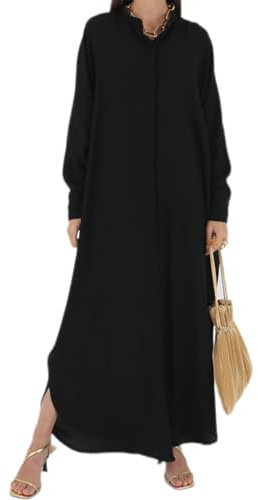 IWEMEK Women Batwing Long Sleeve Abaya Jilbab Full Length Loose Fit Long Maxi Muslim Dress Button Closure Dubai Arabic Islamic Turtish Kaftan Middle Eatern Prayer Robe