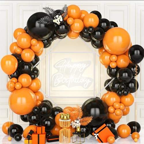 Teselife Arche Ballons Noir et Orange,119Pièces Kit Guirlande Ballon Matte Noir Orange Garçon Hommes Femmes Fille Baby Shower Anniversaire Mariage Proposition Valentin Halloween Nuptiale Douche Déco
