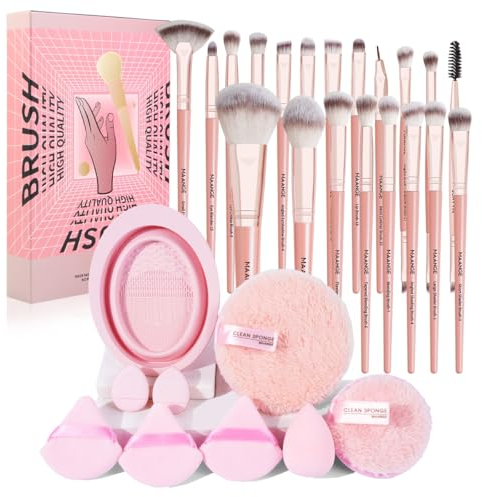 Pinselset Makeup, MAANGE 30 Stück Make up Pinsel Set für Foundation Puder Concealers Rouge und Lidschatten, Rosa Schminkpinsel Set, Enthält 5 Produkte
