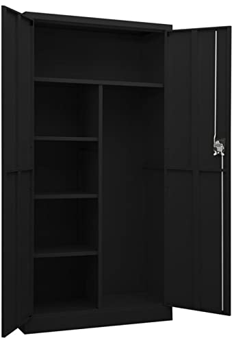 Generisch garderobenständer Schließfachschrank Umkleideschrank Aufbewahrungsschrank Aktenschrank Putzschrank Garderobe Metallschrank mit 3-Punkt-Verriegelung Stahl schwarz 90x40x180 cm