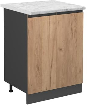 Vicco Küchenunterschrank R-Line, Goldkraft Eiche, 60 cm J-Shape AP Marmor, zur freien Kombination innerhalb modularer Küchensysteme