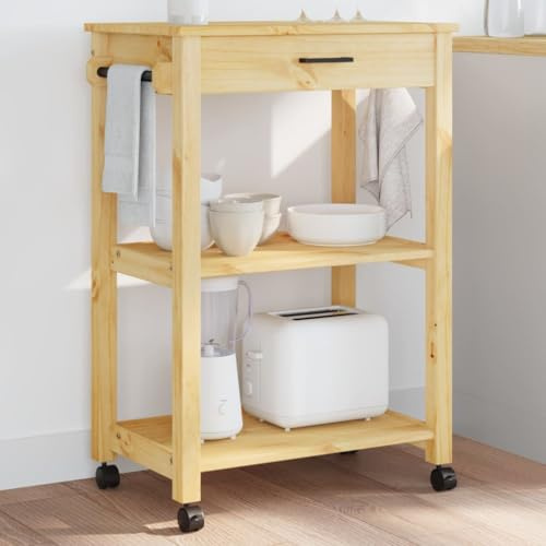 TEHTX7 Servierwagen, Barwagen, Küchenwagen, Getränkewagen, für Küche, Bar, Esszimmer 60x40x90 cm Massivholz Kiefer