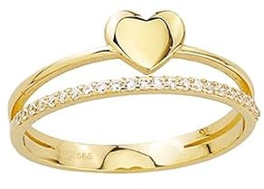 JC Schmuck Echt 585 Gold Damen Herz Ring Schmuckring mit Zirkonia Steine Design Herzchen in Gelbgold Größe wählbar Schmuck für Frauen Unisex | Made in Germany I 8697