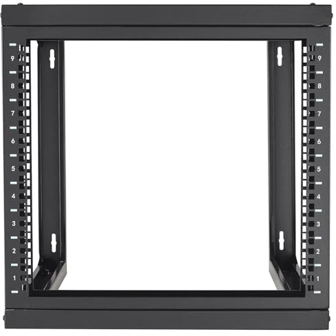 VEVOR 9U Väggmonterat ställ, 68,04 kg max lastkapacitet, öppen ram-servernätverkshylla med burmuttrar skruvar, kolstål 53 x 45 x 52 cm för 482,6 mm AV & server-IT-utrustning, svart
