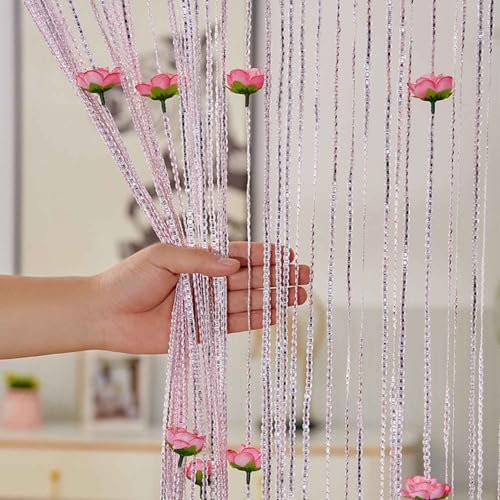 200 X 100 cm Fadenvorhang Glitzer Fliegenvorhang Perlenvorhang Türen Fenster Dekovorhang Hängender Türvorhang(Pink,1.0x2.0m)