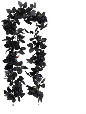 HOHOVYVY Schwarze Künstliche Blumengirlande,Halloween Girlande Schwarz Künstliche Blumen Gefälschte Rosen Hängen Reben 5,7 FT(E)