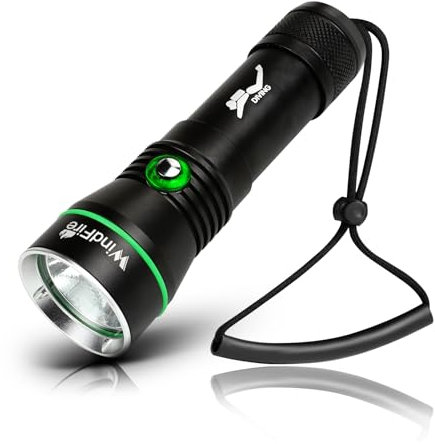 WINDFIRE Rechargeable Scuba Diving Flashlight, Super Bright LED Dive Light, IPX8 Waterproof 60M Underwater Flashlight with 3 Modes for Snorkeling & Cave Diving