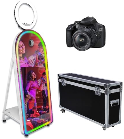 Miroir magique avec lumière RVB - Portable - Écran tactile de 81,3 cm - Appareil photo à selfie - Pour locations d'événements de fête - Blanc