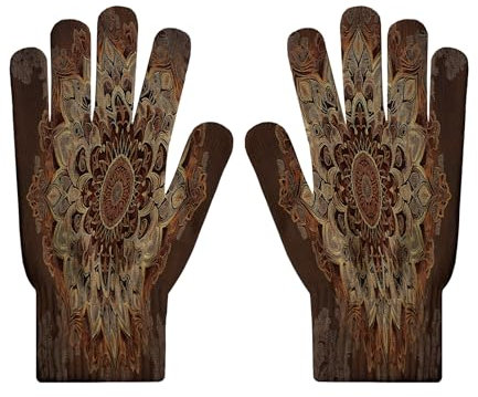 MLSOWM Gestrickte Handschuhe Fahrradhandschuhe Touchscreen Handschuhe braunes Mandala Anti-Rutsch Winddicht Handschuhe für Autofahren Radfahren Skifahren Arbeiten Outdoor