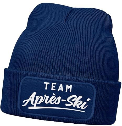MoonWorks® Damen Beanie Patch Skifahren Strickmütze mit Spruch Team Après Ski Aufdruck Lustig Damenmütze