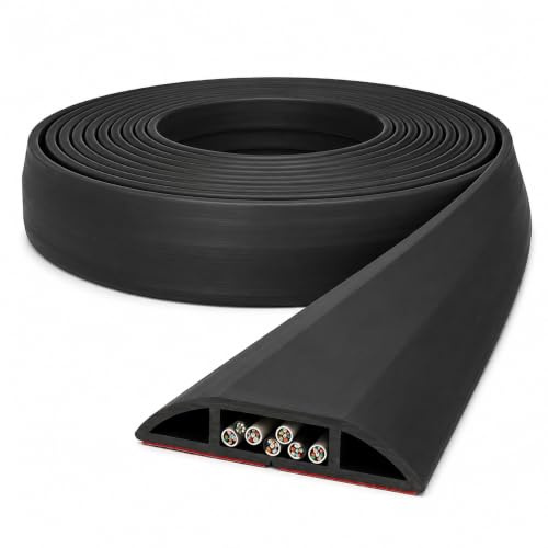 Jandei - Canaleta Pasacables para Suelo con Adhesivo. Protector de Cables, Ideal para el Hogar, la Oficina, Lugar de Trabajo, Almacén (8x1,2x200cm Negro)