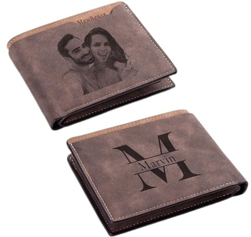 Easycosy Männer Papa, Personalisierte Geldbörse Herren mit Foto & Namen - Leder Geldbeutel Portmonee mit Gravur Großbuchstabe - Geschenke für Männer Papa Opa zum Valentinstag