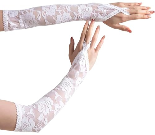 FLZONHUT Femmes Gants Sans Doigts Dentelle,Gants Pour Mariage Fête,Anti-UV de Mariée,Costume Anni '20 per Halloween,Longs Dentelle Coude per Matrimonio,Tè,Fidanzamento,Ballo di Fine Anno