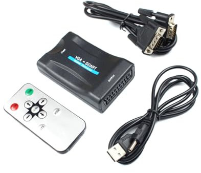 KONTONTY Adaptador Convertidor De Vídeo Vga a Scart Ligero y Compacto para TV Ntsc PAL Señal Compatible, Plug and Play, Uso Doméstico y Oficina, Diseño Pequeño y Portátil