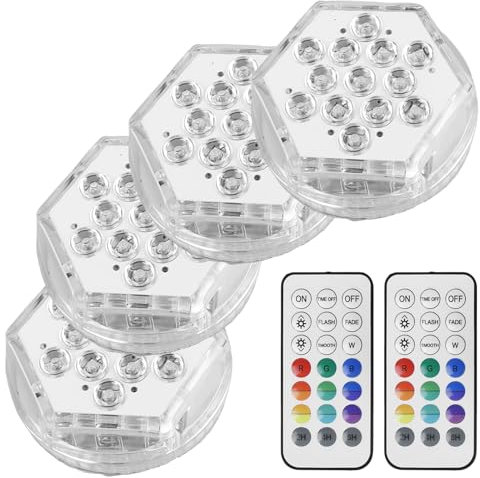 HOSPAOP Illuminazione per piscina a LED sommergibile con telecomando, 13 LED RGB, timer, ventosa e magnete, lampada impermeabile per vaso, acquario, stagno, Halloween, Natale, matrimonio, confezione