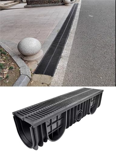 Générique Caniveau de Drainage linéaire en PEHD - Couvercle de gouttière en U, Drain de tranchée de Jardin/terrasse/Cuisine à Monter soi-même avec grilles(1000x200x200mm)