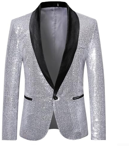 Blazer de club nocturno para hombre con lentejuelas perfecto para fiestas y eventos formales (M plateado)