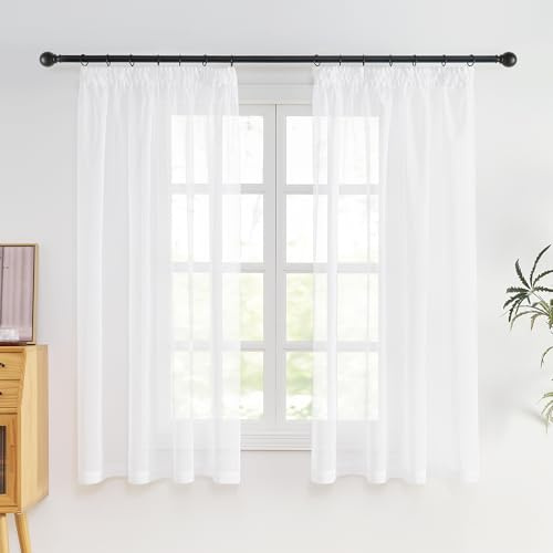 NICETOWN Kurzgardinen Transparent mit Kräuselband Vorhänge Wohnzimmer | 2er Set, H 160 x B 140 cm, Scheibengardinen Modern, Durchsichtige Gardine für Schlafzimmer und Klein Fenster, Lichtfilternd