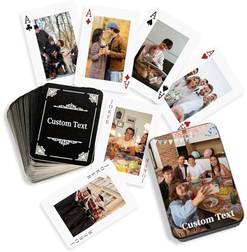 UIDMEN Personalisierte Spielkarten mit Metallbox, Individuelle Karten mit Fotos und Logo, Witzige Decks für Hochzeit, Weihnachten & Geburtstag