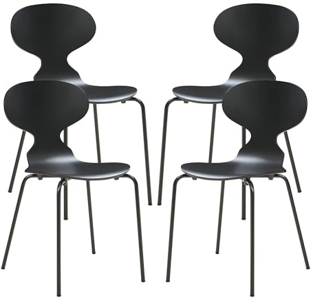 [en.casa] Lot de 4 chaises de Salle à Manger Empilables avec Siège Confortable Construction Robuste Capacité 150 kg pour Salon Bureau Coque Contreplaqué de Bouleau Métal 80 x 47 x 48 cm Noir