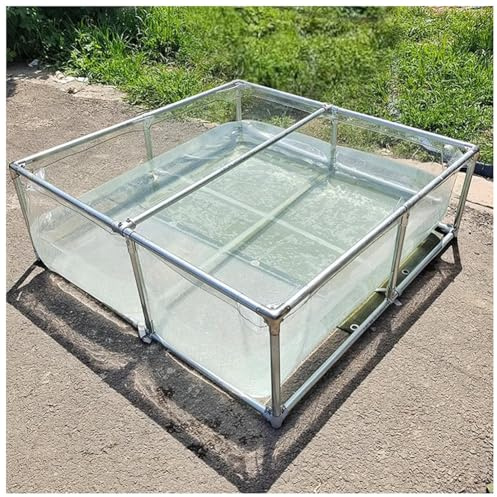 Tanque de estanque de PVC resistente con ventana de visión transparente y válvula de drenaje, marco de acero sobre el suelo para la cría de peces y exhibición en el jardín