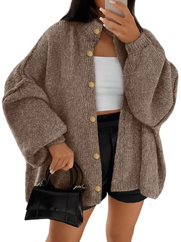 LILLUSORY Chunky Knit Cardigan Sweaters for Women 2026 Fall Fashion Outfits Winter Clothing Cozy Trendy Cute Long Oversized Jacket Travel Airport Y2k Old Money Clothes Camel M