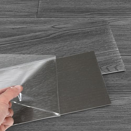 Peviasot PVC-golvbeläggning vinylgolv, självhäftande, 5 m²/36 stycken halkfria vattentäta, 91,44 x 15,24 cm tjocklek 2 mm självhäftande kakel golv, slitstark för vardagsrum kök, mörkgrå