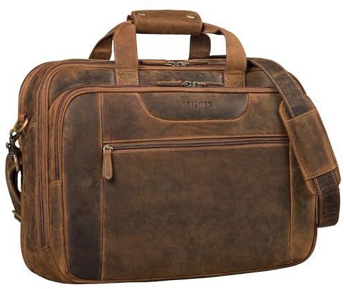 STILORD Henrik Große Aktentasche Herren Leder Schwarz Business Tasche Arbeitstasche Laptoptasche 17 Zoll Vintage Umhängetasche Herren Lehrertasche Bürotasche Uni Tasche