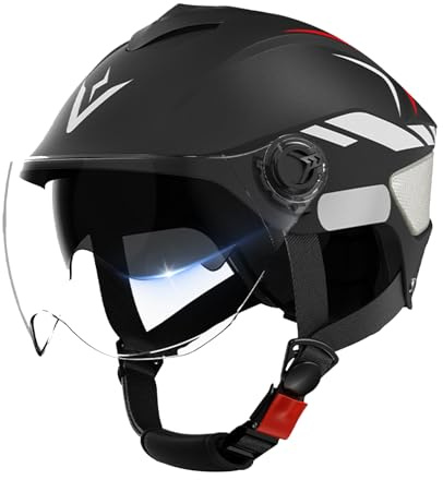 Evember Casque Jets, Casque Moto pour Adultes, Casques De Moto Homme, Casques Scooter Femme, Casqu avec Visière pour Trottinette Électrique, Circonférence De La Tête 54-61cm, Accessoires de Cyclisme