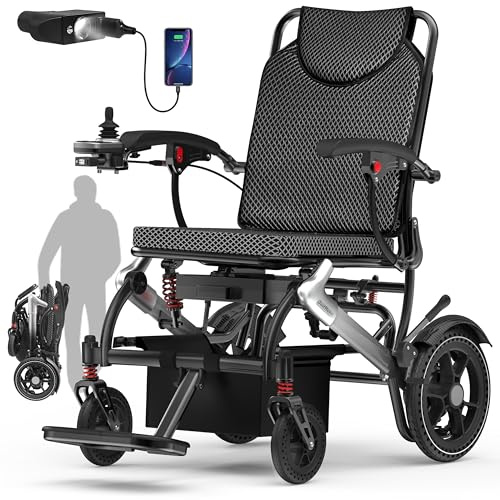 Electric Wheelchairs for Adults Foldable 36LBS Lightweight Frame Airline Approval, 15 Miles Travel Range& 500W Brushless Motors Power Motorized for Seniors& Max Support 350 LBS& LED Light (EHC-08)