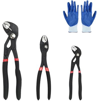 3-Piece Groove Joint Water Pump Pliers Set, Push Button Quick Adjust V-Jaw Channel Locks, Durable CR-V Steel Tongue and Groove Pliers (7/8/10-Inch) for Plumbing, Pipe Repair, Nuts & Bolts