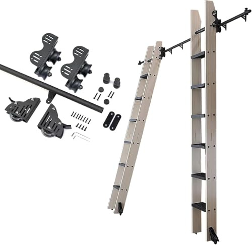 Set di guide per scale scorrevoli nere - 4,0 m ferramenta retrattile per loft, studio, soggiorno - Installazione semplice, nessuna scala inclusa - Design durevole ed elegante