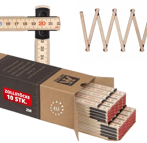 Metrie™ Zollstock – Gliedermaßstab 2m | Hainbuche-Holz, dünne Lamellen aus Hartholz – Duplex Teilung, Hergestellt in der EU | Maximale Robustheit & Präzision | CE Kl III | SlimBoy – 10 Stück