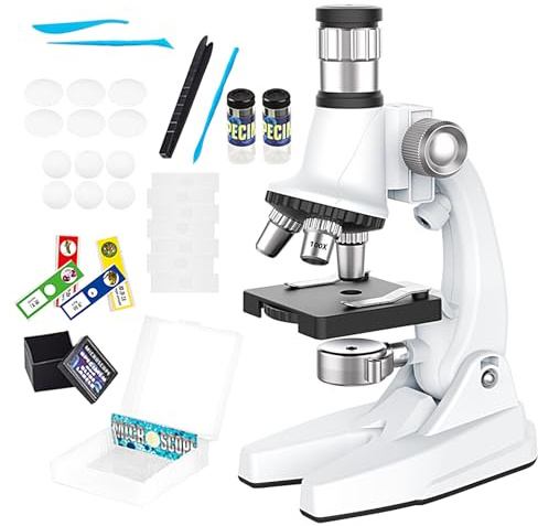 Microscopio para niños 8,5x14x25cm - Aumentos 100X-1200X | Juego de microscopio con Adaptador para teléfono Inteligente, portaobjetos y de muestras para Estudiantes en casa, Laboratorio, Aula