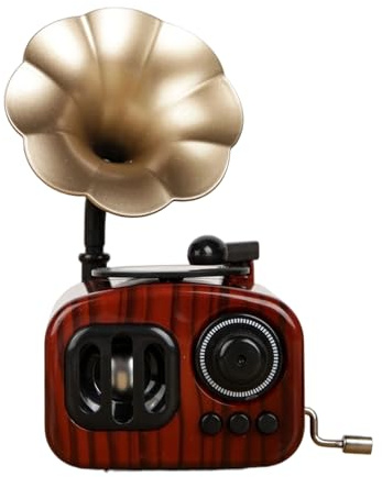 Ymbriton Petite boîte à musique vintage à manivelle Gramophone à commande manuelle Ornement nostalgique Décoration d'intérieur Phonographe antique Boîte à musique