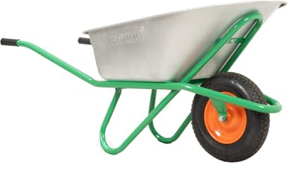 BiGDUG Galvanised Wheelbarrow - 120 Litre Green & Steel Home Garden Cart - Pneumatic Wheel - 150kg Capacity