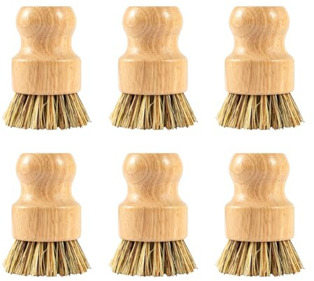 M.J COMFY-LIFE Dish Brush Set Wooden Scrub Brush with Circular Handle Dish Scrubber for Kitchen Cleaning Dishwashing Brush for Pots Pans Cast Iron (6Pcs Sisal)