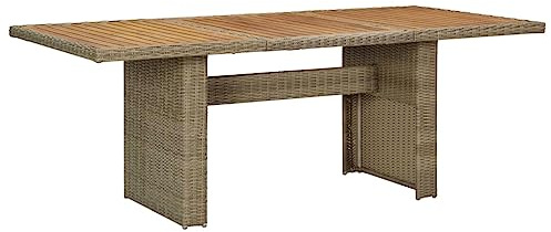 Qnhdfrt Garten-Esstisch Braun 200x100x74 cm aus Poly-Rattan & Akazienholz wetterfest Modernes Design Robust und Langlebig für Balkon Terrasse Camping