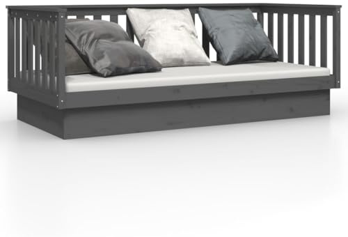 Foknhdi Tagesbett 80x200 cm aus massivem Kiefernholz, Gästebett in Grau mit Lattenrost, Multifunktionales Sofabett mit seitlichem Bettgitter für Wohnzimmer und Schlafzimmer
