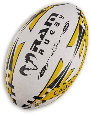 Ram Rugby Pass Developer - Palla da allenamento ponderata, migliora forza e distanza, presa 3D, gomma sintetica di ultima qualità, disponibile nelle taglie 5 (1 kg), 4 (800 g), 3 (700 g) (4)